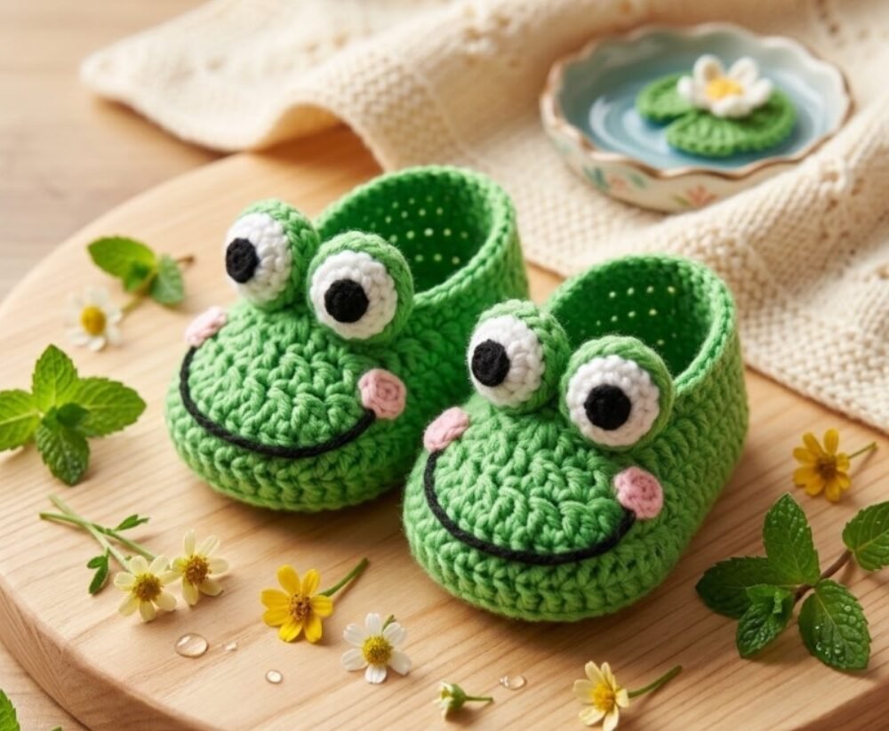 Knitted Ankle Boots with a Frog Design